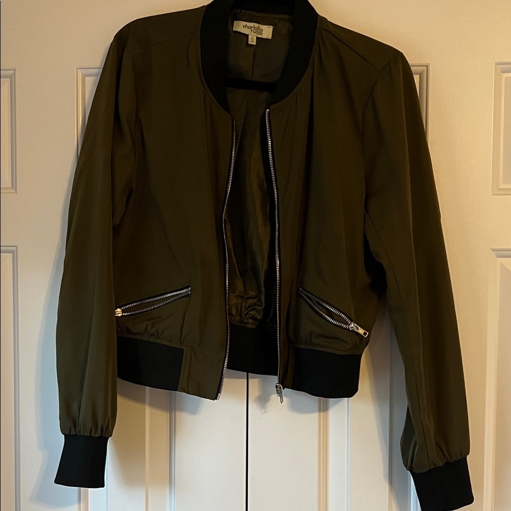 Charlotte Russe Olive Bomber Jacket with Black Accents